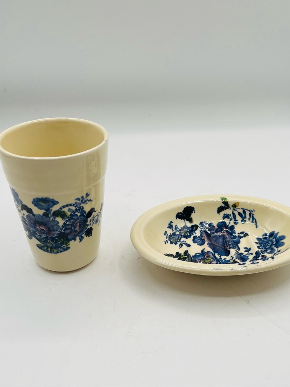 Vintage Charlotte Burleigh Ironstone Soap Dish And Toothbrush Holder